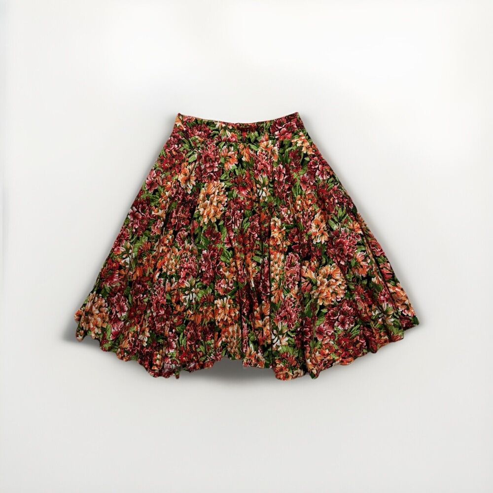 Premise Linen Blend Black Red Green Floral Full Circle Skater Skirt Size 8